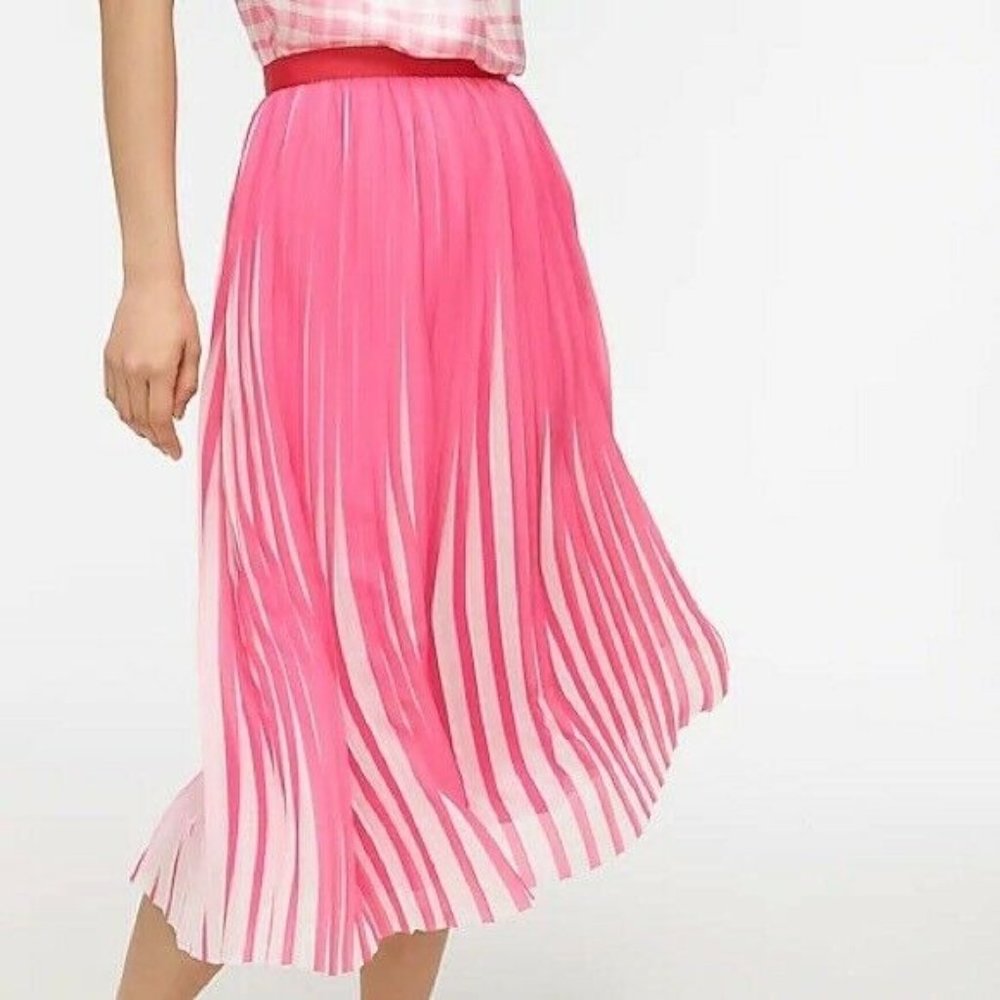 J. Crew Pleated Midi Skirt Peekaboo Stripe Women's 4 NWT Pink Ivory